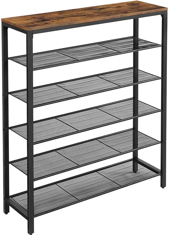 FurnStar schoenenrek - 5 Planken - 100x30x110cm - Bruin