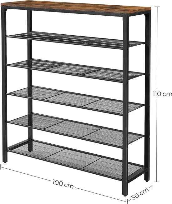 FurnStar schoenenrek - 5 Planken - 100x30x110cm - Bruin
