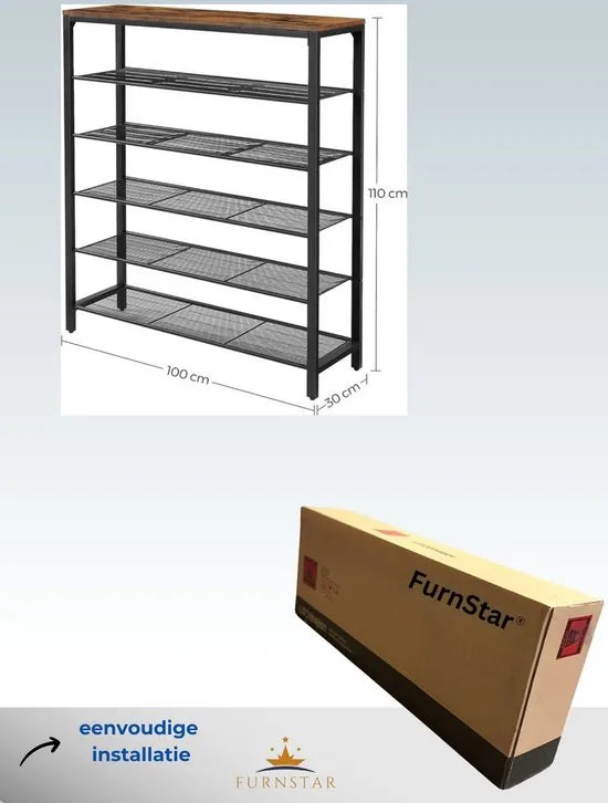 FurnStar schoenenrek - 5 Planken - 100x30x110cm - Bruin