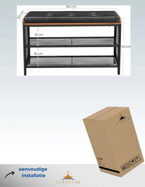 Furnstar schoenenrek - 80x30x48 cm- bruin - zwart