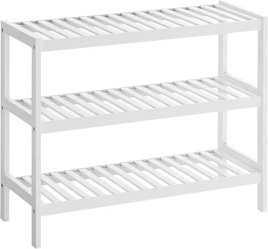 Furnstar Schoenenrek – Bamboe Schoenenrek 3 Laags – Opbergrek tot 12 Paar Schoenen – Voor Hal, Badkamer & Woonkamer – Wit