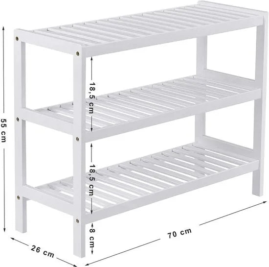 Furnstar Schoenenrek – Bamboe Schoenenrek 3 Laags – Opbergrek tot 12 Paar Schoenen – Voor Hal, Badkamer & Woonkamer – Wit