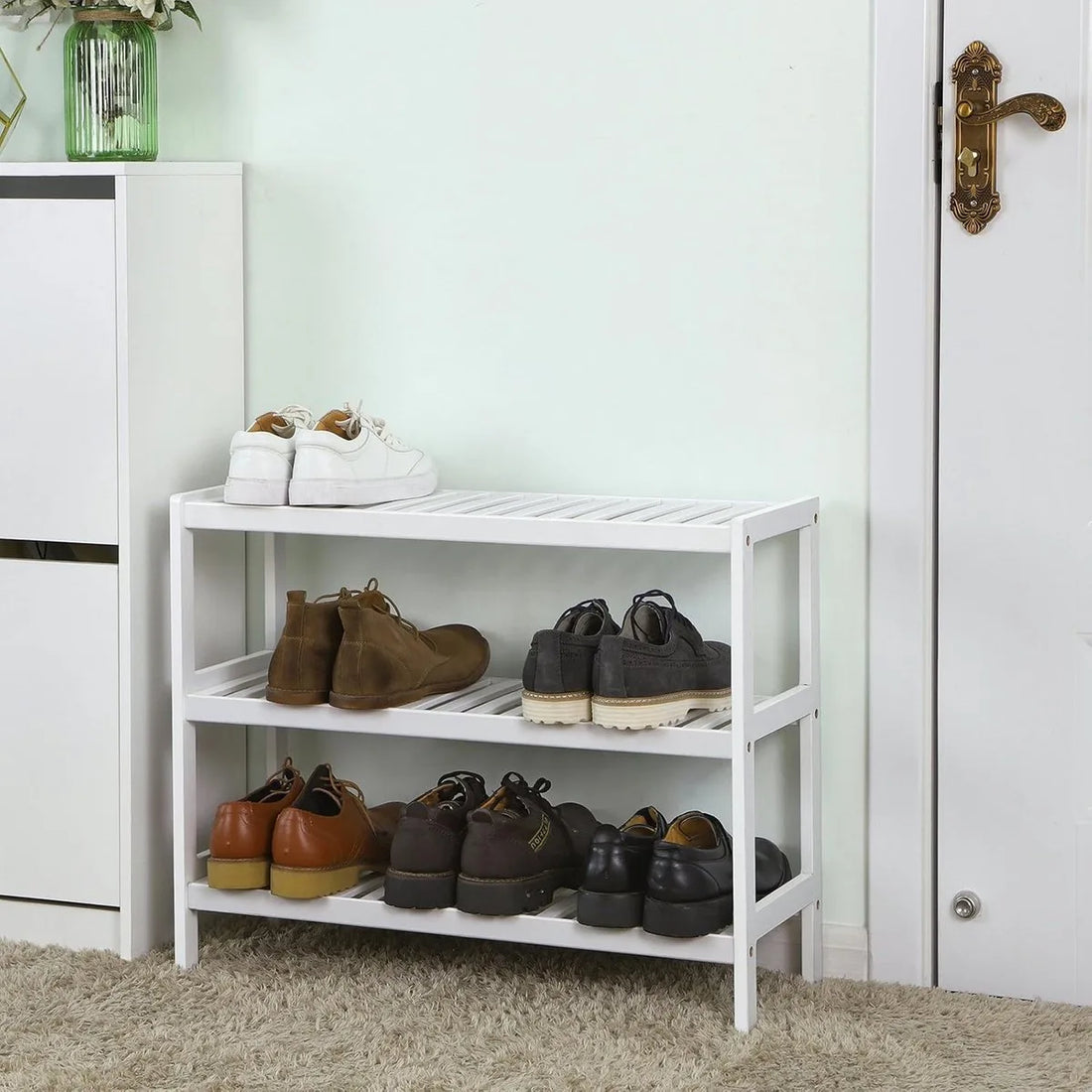 Furnstar Schoenenrek – Bamboe Schoenenrek 3 Laags – Opbergrek tot 12 Paar Schoenen – Voor Hal, Badkamer & Woonkamer – Wit