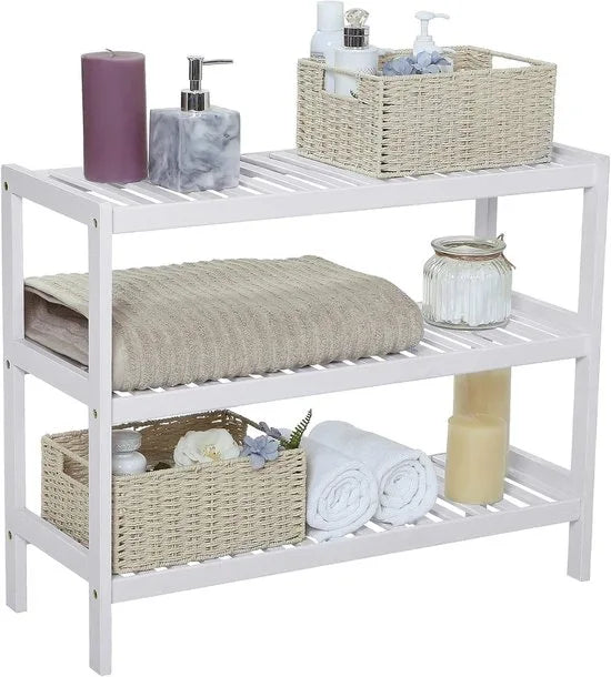 Furnstar Schoenenrek – Bamboe Schoenenrek 3 Laags – Opbergrek tot 12 Paar Schoenen – Voor Hal, Badkamer & Woonkamer – Wit