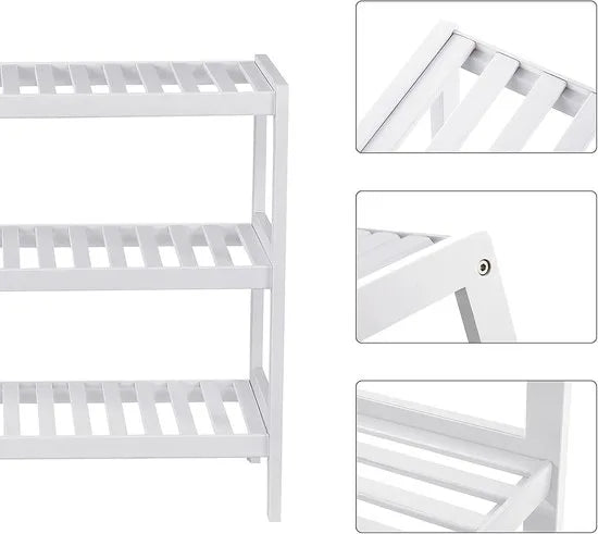 Furnstar Schoenenrek – Bamboe Schoenenrek 3 Laags – Opbergrek tot 12 Paar Schoenen – Voor Hal, Badkamer & Woonkamer – Wit