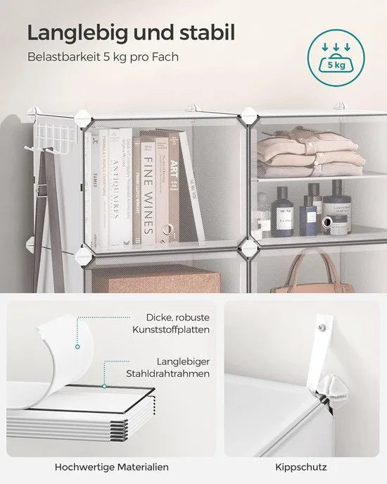 FurnStar - Schoenenrek met 10 vakken - schoenenkast - 30 x 40 x 30 cm per vak - smal - met deuren - stalen frame - kunststof - voor hal - slaapkamer - entree - wit