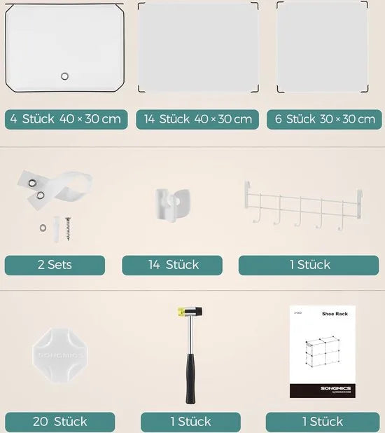 FurnStar - Schoenenrek met 4 vakken - schoenenkast - 30 x 40 x 30 cm per vak - smal - met deuren - stalen frame - kunststof - voor hal - slaapkamer - entree - wit