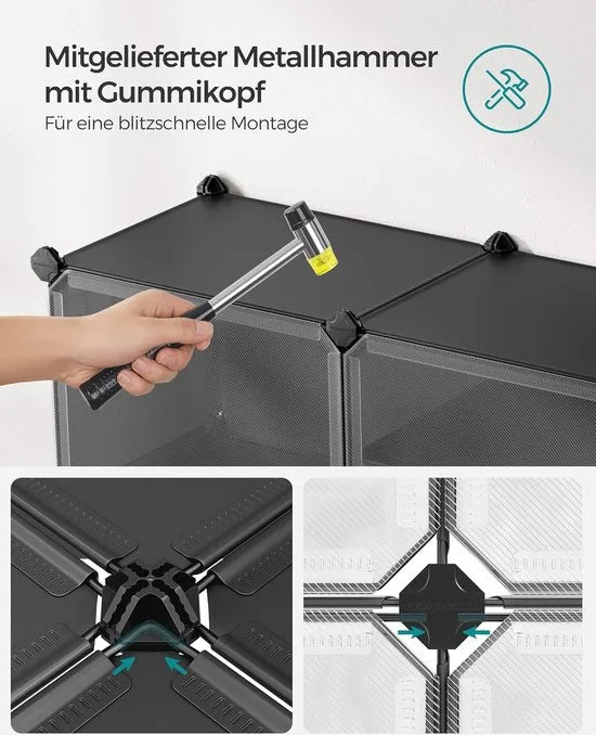 FurnStar - Schoenenrek met 6 vakken - schoenenkast - 30 x 40 x 30 cm per vak - smal - met deuren - stalen frame - kunststof - voor hal - slaapkamer - entree - zwart
