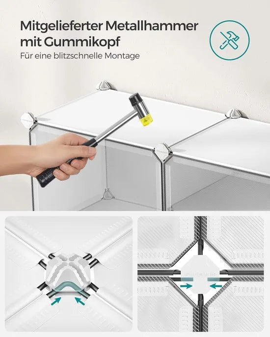 FurnStar - Schoenenrek met 8 vakken - schoenenkast - 30 x 40 x 30 cm per vak - smal - met deuren - stalen frame - kunststof - voor hal - slaapkamer - entree - wit