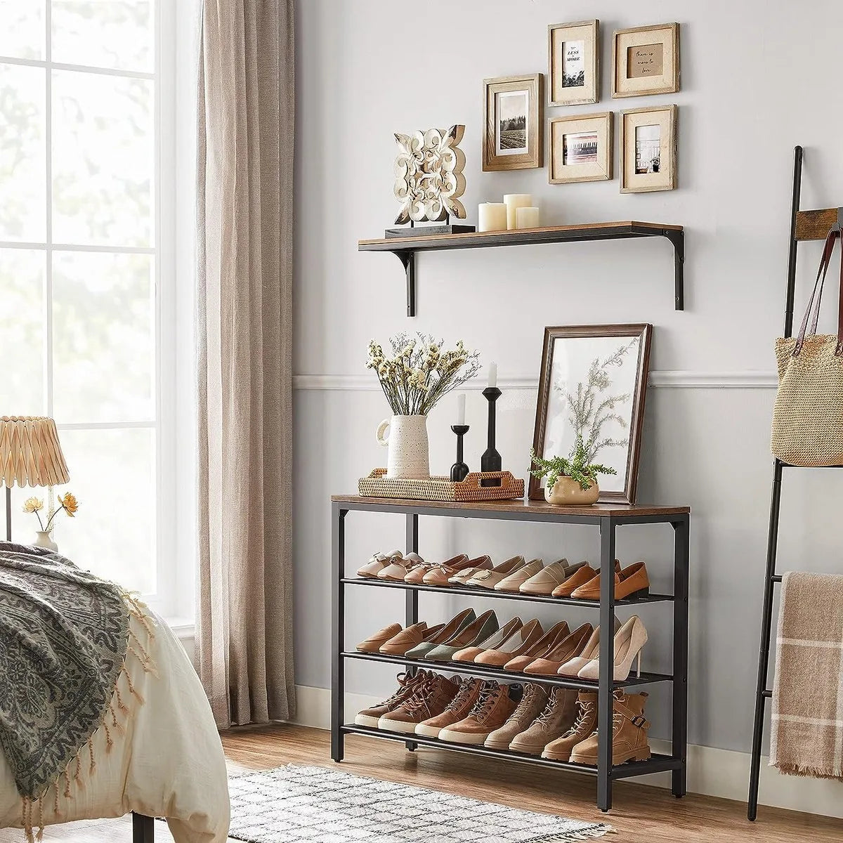 FurnStar schoenenrek met bankje - 100x30x72 cm - Bruin - Zwart