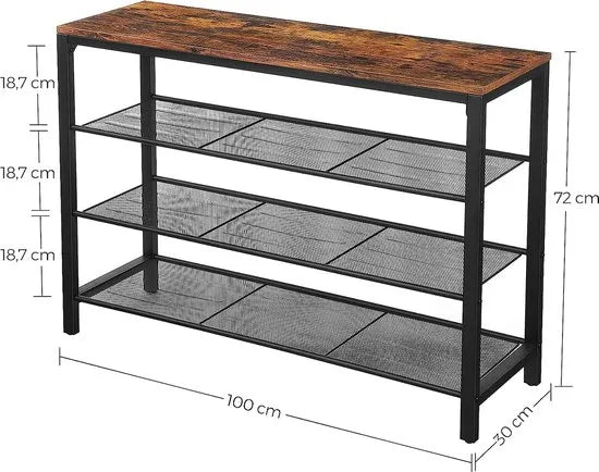 FurnStar schoenenrek met bankje - 100x30x72 cm - Bruin - Zwart