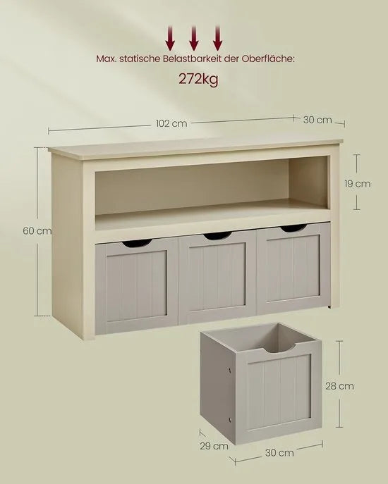FurnStar - Schoenenrek – Ruimtebesparend, Stabiel En Verstelbaar – Met Wielen - Ideaal Voor Woonkamer, Hal & Slaapkamer - Schoenenrek Hout – 30 x 102 x 60 cm – Zandbeige