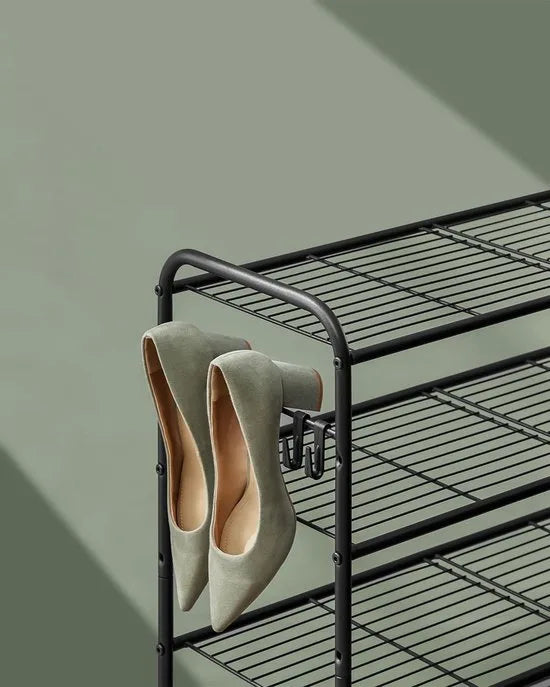 FurnStar - Schoenenrek - Schoenenrek met 3 niveaus - Metalen plank met 4 zijhaken - Eenvoudige montage - 28 x 68 x 53 cm - Zwart