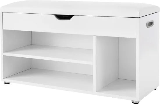 FurnStar - schoffelbank met zitkussen - 3-vakskist - bank voor het opbergen van schoenen met zitting - 2 treden - halmeubel - wit maximale belasting 150 kg - 80x44x30 cm - Wit