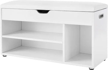 FurnStar - schoffelbank met zitkussen - 3-vakskist - bank voor het opbergen van schoenen met zitting - 2 treden - halmeubel - wit maximale belasting 150 kg - 80x44x30 cm - Wit