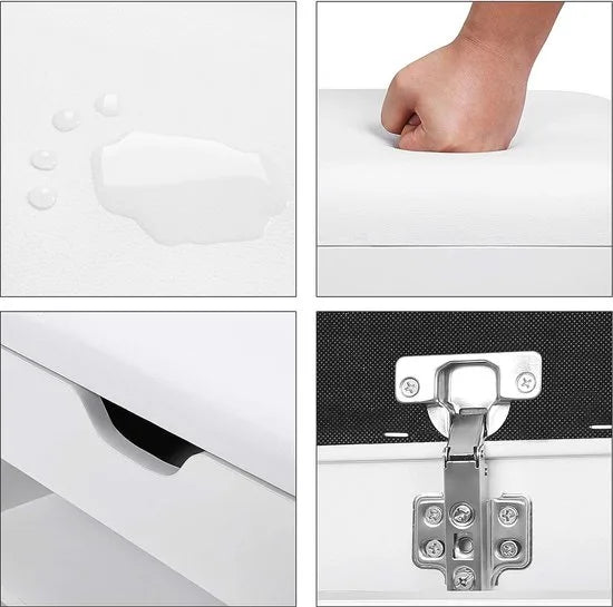 FurnStar - schoffelbank met zitkussen - 3-vakskist - bank voor het opbergen van schoenen met zitting - 2 treden - halmeubel - wit maximale belasting 150 kg - 80x44x30 cm - Wit