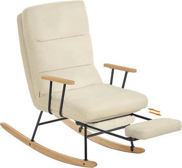 Furnstar Schommelstoel met Voetensteun – Verstelbare Relaxstoel – Fleece Bekleding – 4 Standen – Tot 160 kg – Camelbruin