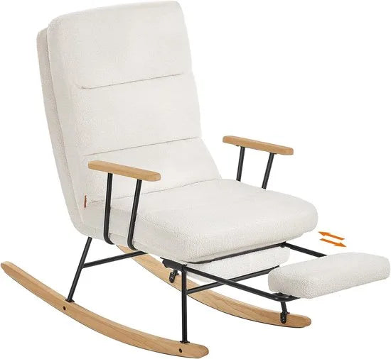 Furnstar Schommelstoel met Voetensteun – Verstelbare Relaxstoel – Fleece Bekleding – 4 Standen – Tot 160 kg – Crèmewit