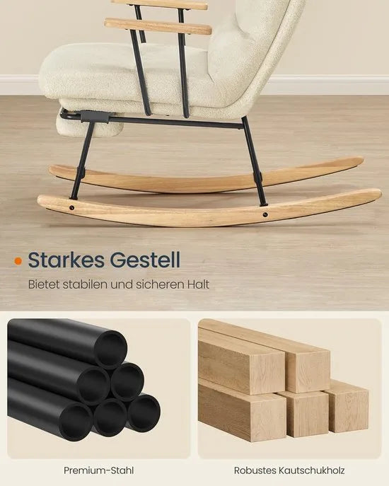 Furnstar Schommelstoel met Voetensteun – Verstelbare Relaxstoel – Fleece Bekleding – 4 Standen – Tot 160 kg – Camelbruin
