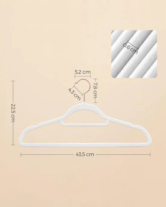 FurnStar – Set van 30 Fluwelen Kledinghangers – Antislip – 360° Draaibare Haak – Dun & Stevig – Met Stropdasstang – Voor Jassen, Jurken en Broeken – 43,5 x 0,6 cm - Wit & Roségoud