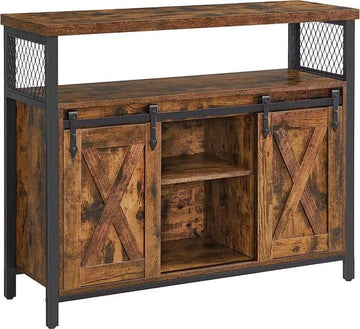FurnStar - Sideboard - Kitchen Cabinet Storage Cabinet with 2 Sliding Doors - Adjustable Shelf -Industrial Living Room - 100x33x80 cm - Vintage Brown-Black
