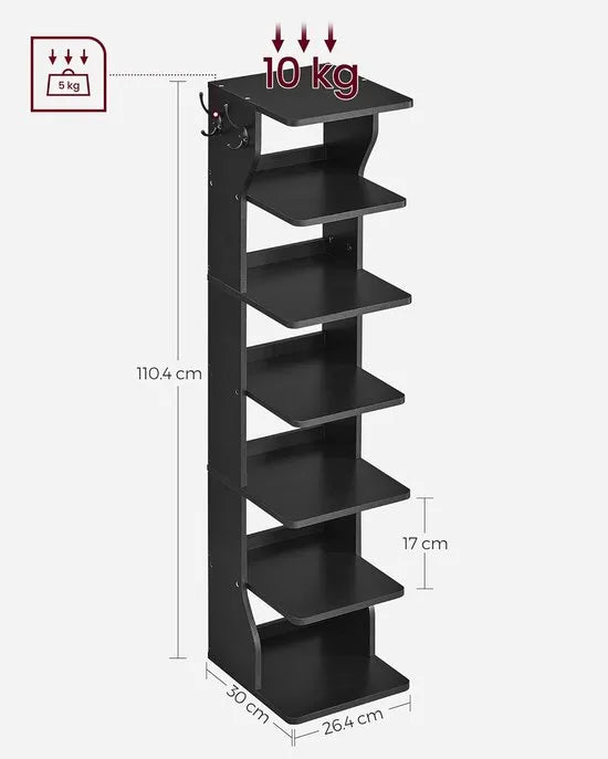 Furnstar Smal Schoenenrek – 6-Laags Schoenenrek voor Kleine Ruimtes – Opbergorganiser voor Hal & Kleedkamer – Zwart