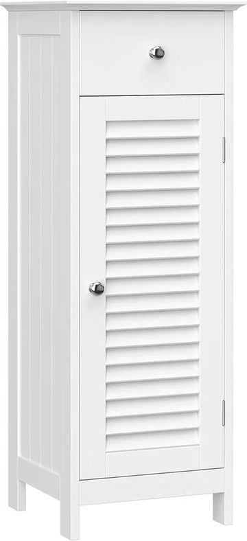 Furnstar Smalle Badkamerkast – Opbergkast met Lade en Lamellendeur – Scandinavische Stijl – 30 x 32 x 87 cm – Wit