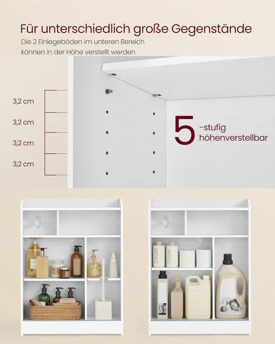 Furnstar Smalle Badkamerkast – Toiletkast met Toiletrolhouder en Borstelvak – Schuifdeuren – Verstelbare Planken – 20 x 60 x 80 cm – Cloud White
