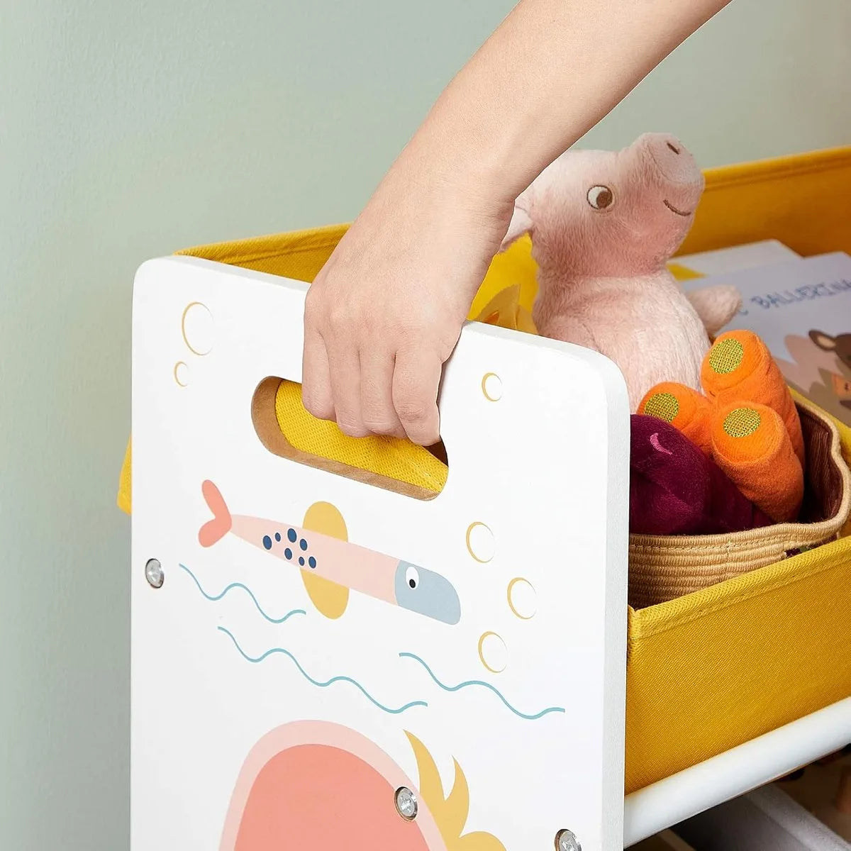 FurnStar - Speelgoedrek - Kinderkamerrek met 12 Stoffen Dozen - Voor Boeken en Speelgoed - Speelgoedorganizer - Kinderkamer - Multifunctioneel - Wit