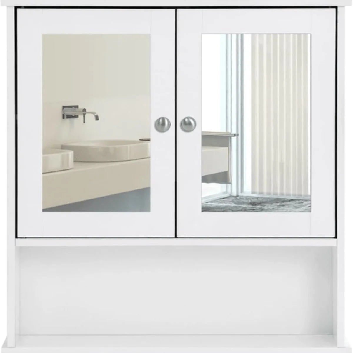 FurnStar - Spiegelkast - Badkamerkast - Hangkast - Spiegel met opbergruimte van hout - 56,5 x 13 x 58,5 cm - Wit