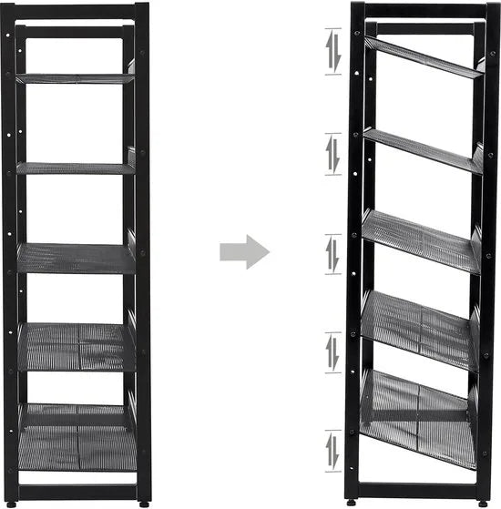 Furnstar Stapelbaar schoenenrek - 5 laags schoenenorganizer - Metalen schoenenplank met verstelbare platte of schuine planken - Beschermrails - 30.5 x 74 x 103.8 cm - Biedt plaats aan 15 - 20 paar - Zwart