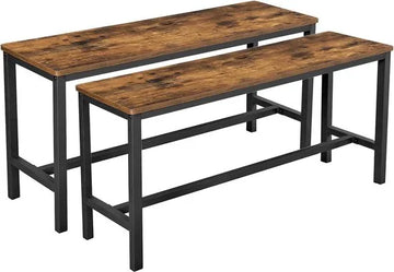 FurnStar Tafelbanken Set van 2 – Industriële Binnenbanken met Duurzaam Metalen Frame – 108 x 32,5 x 50 cm – Voor Keuken, Eetkamer of Woonkamer – Rustiek Bruin
