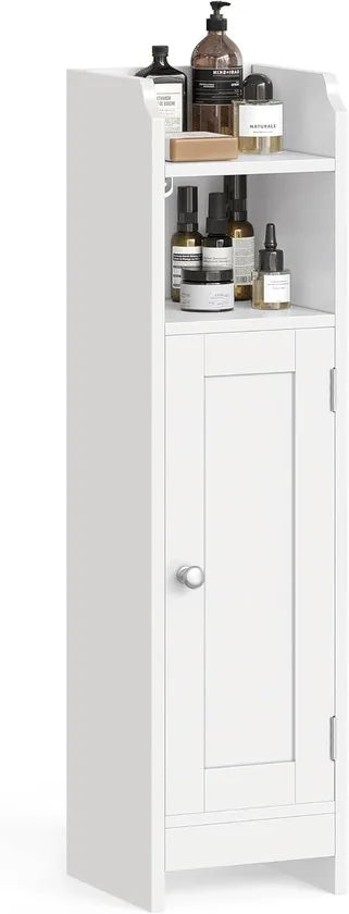 FurnStar – Toiletkast – Smalle badkamerkast met verstelbare planken – Ruimtebesparend badkamerrek – Eenvoudige montage - Met Deur en Verstelbare Planken – MDF – 18 x 20 x 80 cm -Wit