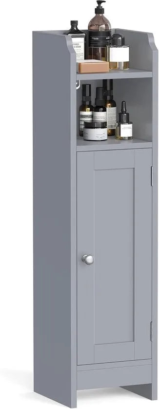 FurnStar – Toiletkast – Smalle badkamerkast met verstelbare planken – Ruimtebesparend badkamerrek – Eenvoudige montage – 20 x 18 x 80 cm – Grijs –