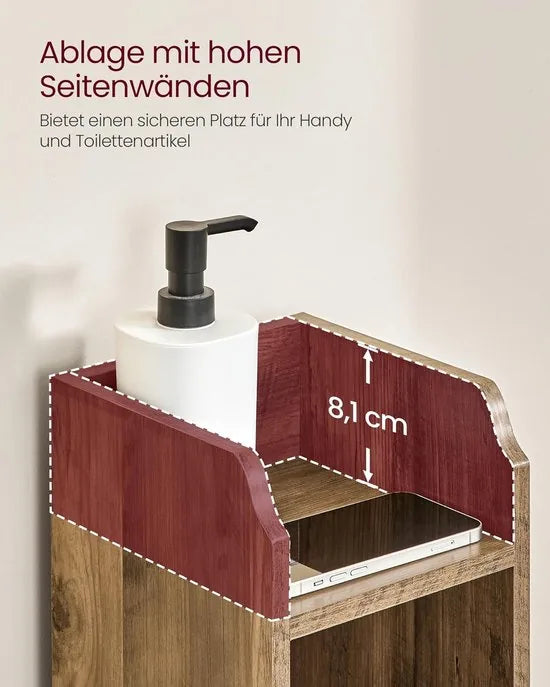 FurnStar – Toiletkast – Smalle badkamerkast met verstelbare planken – Ruimtebesparend badkamerrek – Eenvoudige montage - 80 cm – Honing Bruin –