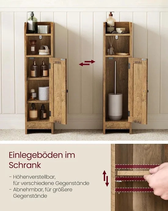 FurnStar – Toiletkast – Smalle badkamerkast met verstelbare planken – Ruimtebesparend badkamerrek – Eenvoudige montage - 80 cm – Honing Bruin –