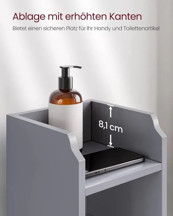 FurnStar – Toiletkast – Smalle badkamerkast met verstelbare planken – Ruimtebesparend badkamerrek – Eenvoudige montage – 20 x 18 x 80 cm – Grijs –