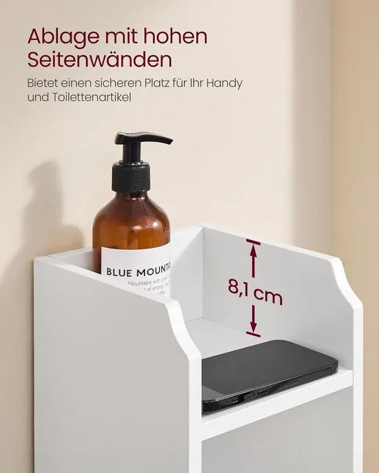 FurnStar – Toiletkast – Smalle badkamerkast met verstelbare planken – Ruimtebesparend badkamerrek – Eenvoudige montage - Met Deur en Verstelbare Planken – MDF – 18 x 20 x 80 cm -Wit