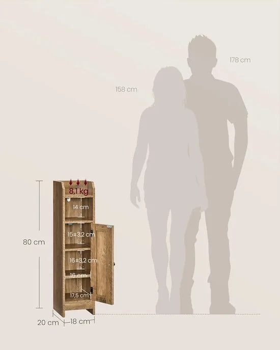 FurnStar – Toiletkast – Smalle badkamerkast met verstelbare planken – Ruimtebesparend badkamerrek – Eenvoudige montage - 80 cm – Honing Bruin –