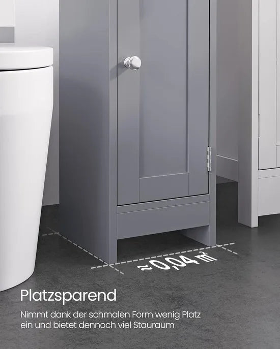 FurnStar – Toiletkast – Smalle badkamerkast met verstelbare planken – Ruimtebesparend badkamerrek – Eenvoudige montage – 20 x 18 x 80 cm – Grijs –
