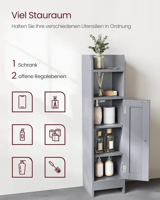 FurnStar – Toiletkast – Smalle badkamerkast met verstelbare planken – Ruimtebesparend badkamerrek – Eenvoudige montage – 20 x 18 x 80 cm – Grijs –