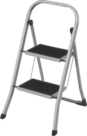 FurnStar - Trapladder - 2-Stapsladder - Vouwladder - Veiligheidsslot - Ruimtebesparende Opslag - Draagvermogen tot 150 kg - Duifgrijs
