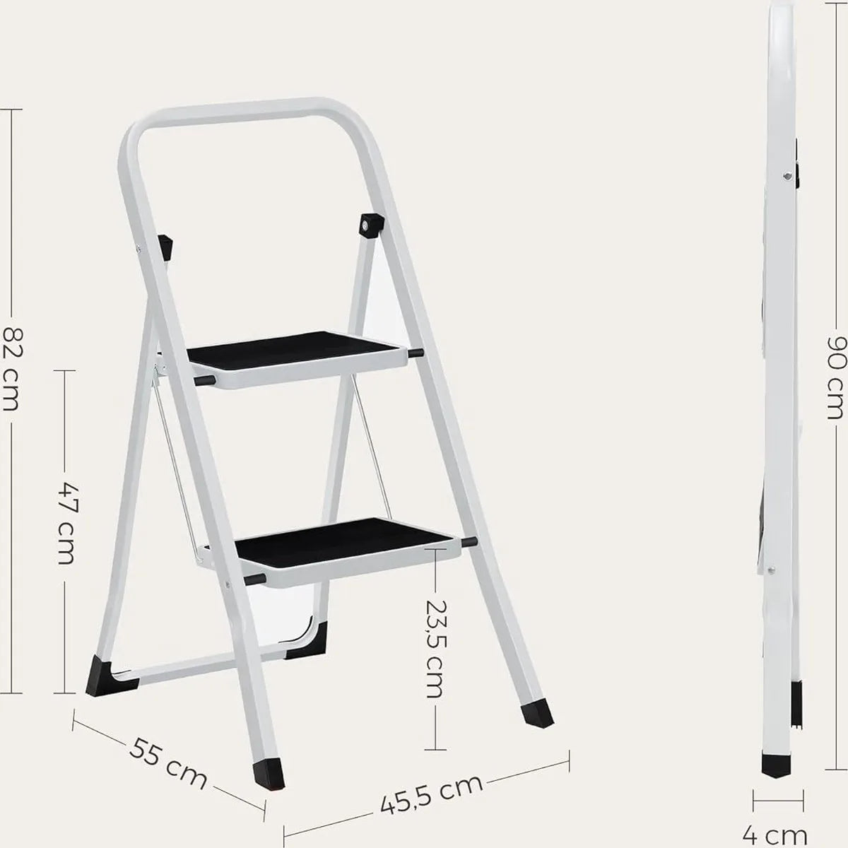FurnStar - Trapladder - 2-Stapsladder - Vouwladder - Veiligheidsslot - Ruimtebesparende Opslag - Draagvermogen tot 150 kg - Wit