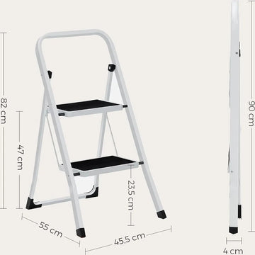 FurnStar - Trapladder - 2-Stapsladder - Vouwladder - Veiligheidsslot - Ruimtebesparende Opslag - Draagvermogen tot 150 kg - Wit