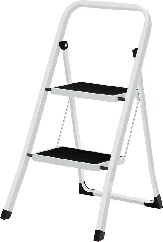 FurnStar - Trapladder - 2-Stapsladder - Vouwladder - Veiligheidsslot - Ruimtebesparende Opslag - Draagvermogen tot 150 kg - Wit