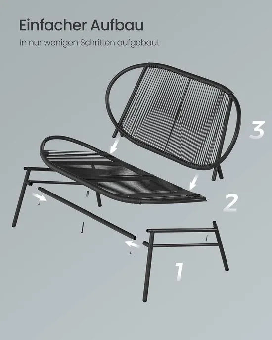 Furnstar - Tuinbank 2-zits balkonbank tuinmeubelen van PE-rotan tuinstoel met rugleuning 70 x 138.5 x 79 cm voor terras tuin balkon outdoor inktzwart GGF0026B01