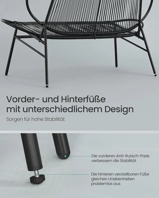 Furnstar - Tuinbank 2-zits balkonbank tuinmeubelen van PE-rotan tuinstoel met rugleuning 70 x 138.5 x 79 cm voor terras tuin balkon outdoor inktzwart GGF0026B01