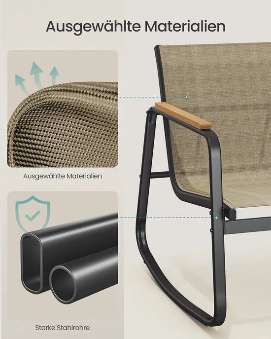 Furnstar Tuinmeubelset – 4-delig – 2 Schommelstoelen + Tuinbank + Tafel – Weerbestendig – Geelbruin