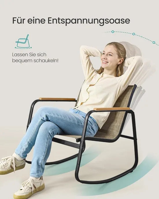 Furnstar Tuinmeubelset – 4-delig – 2 Schommelstoelen + Tuinbank + Tafel – Weerbestendig – Geelbruin