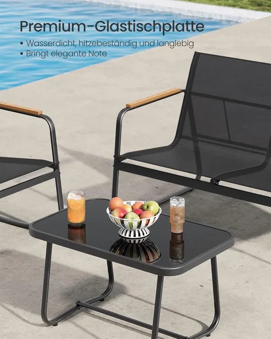 FurnStar - Tuinmeubelset - Balkonmeubels - 2 Schommelstoelen met Tafel - Tuinbank - Staal - Terrasmeubels - Met Armleuningen - Ademend Kunstvezelweefsel - Inktzwart